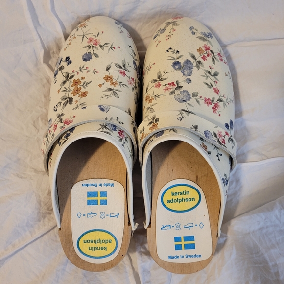 Kerstin adolphson Women PlatformLeather Shoes Floral Size 6.5 Made in Sweden - Picture 1 of 5